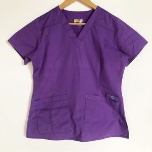 Wonder Flex Purple Scrub Top Womens S Pockets V Neck Nurse Medical Tech Shirt